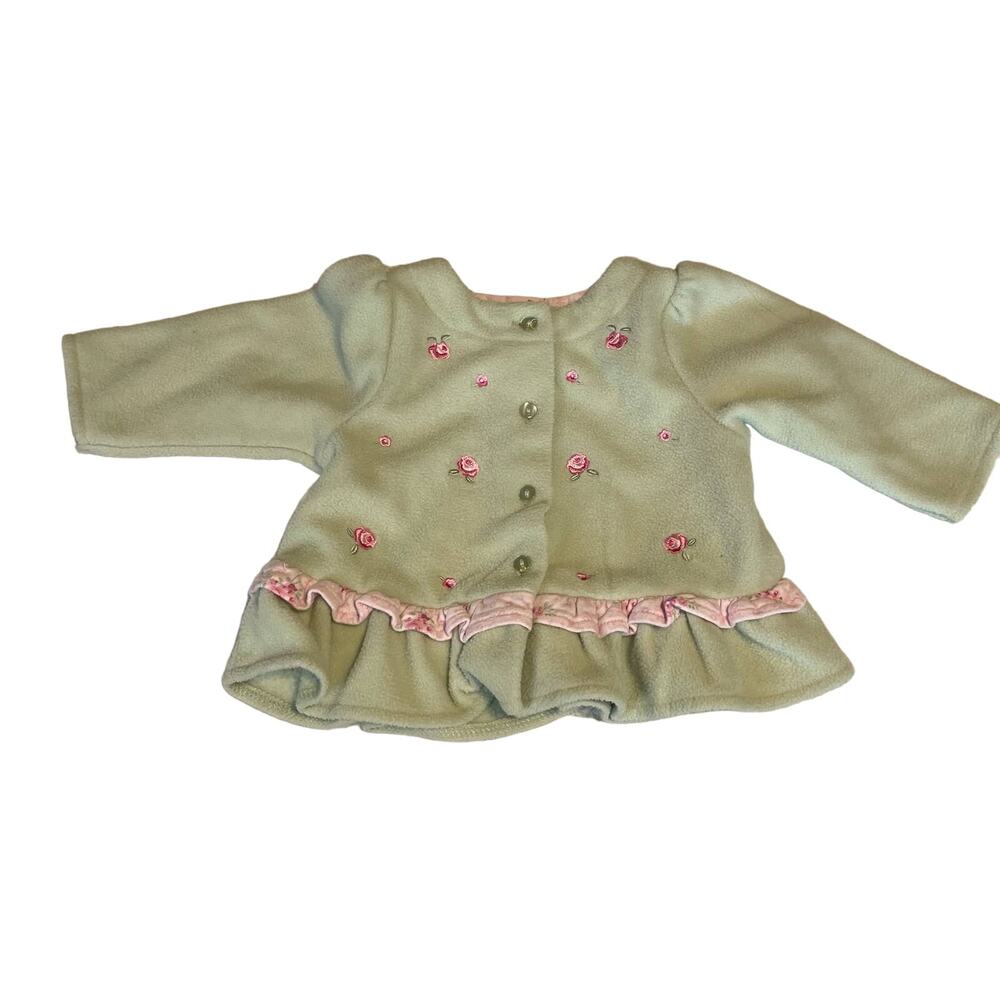 Vitamins Baby Vintage Peplum Jacket Fleece Mint Green & Pink Rosette Size 9M